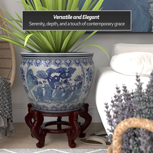 Ladies Blue White Porcelain Fishbowl