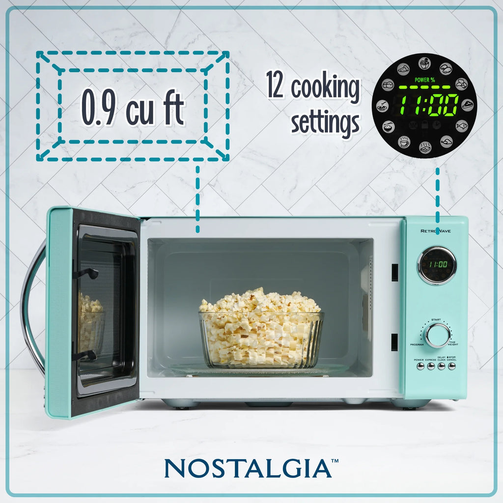 Retro Microwave for Countertop 0.9 cu ft Vintage Microwave, Aqua