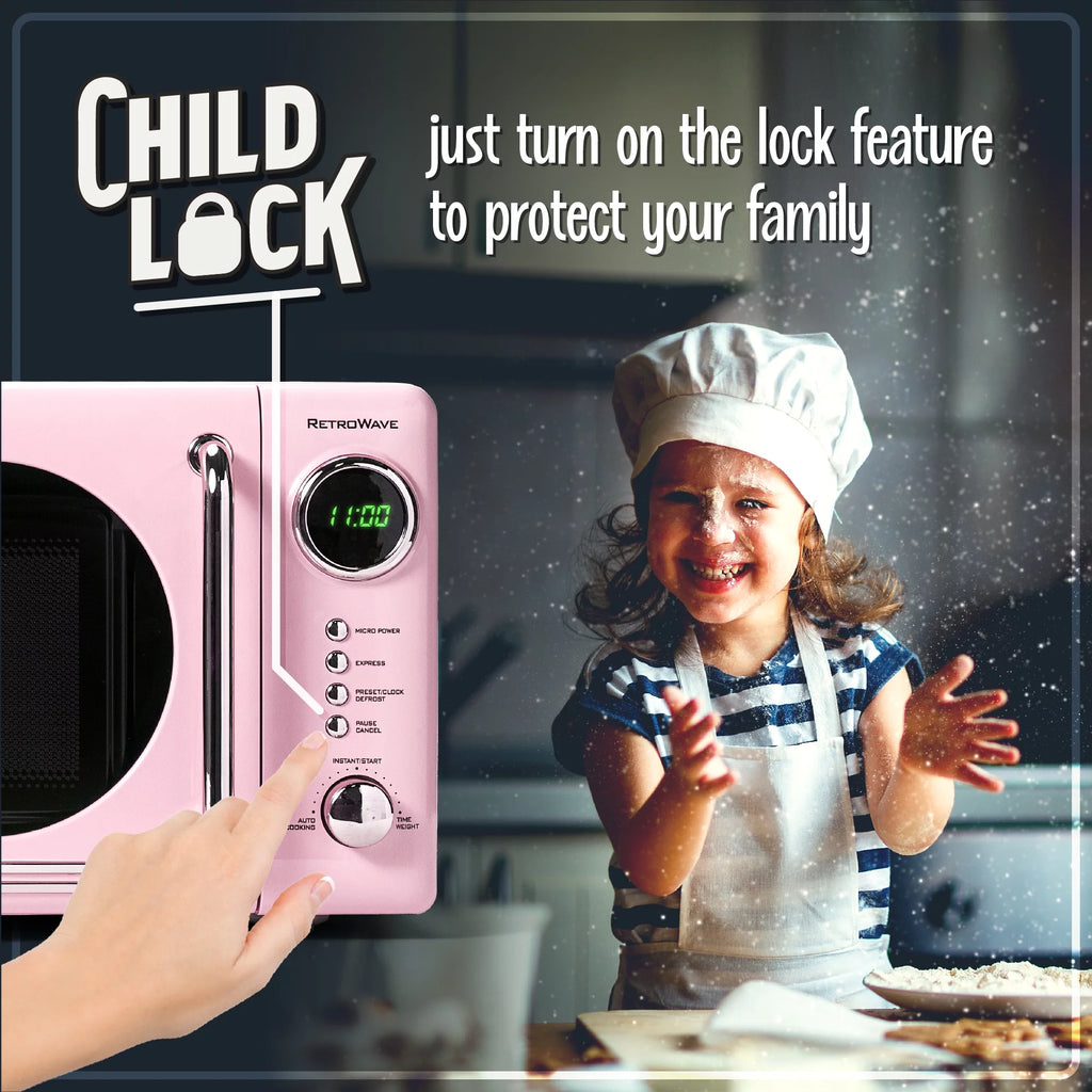 Retro Microwave for Countertop 0.7 cu ft Vintage Microwave, Pink