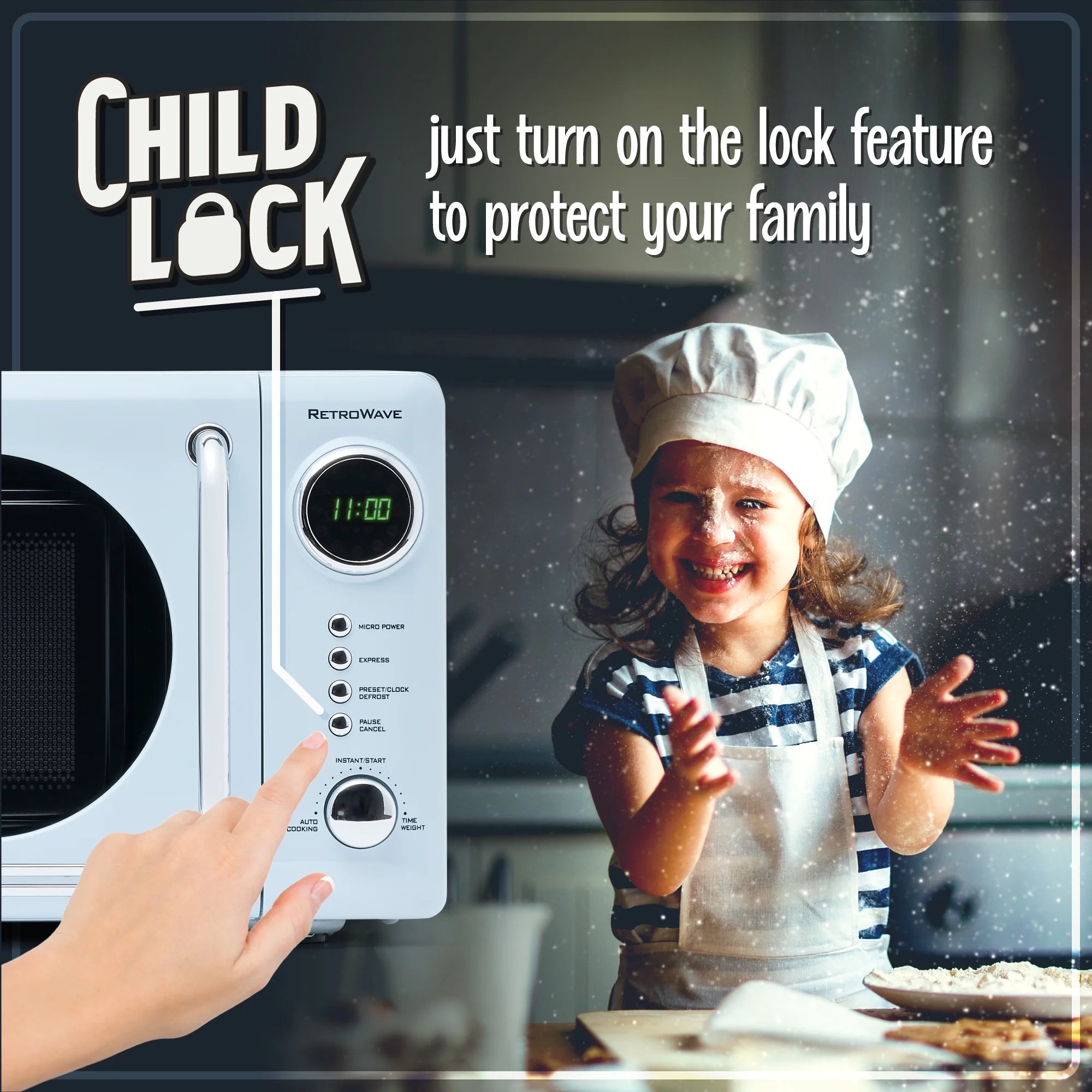 Retro Compact Countertop Microwave Oven, 0.7 Cu. Ft. 700-Watts with LED Digital Display, Child Lock, Easy Clean Interior, Blue