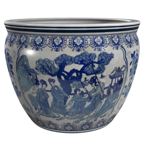 Ladies Blue White Porcelain Fishbowl