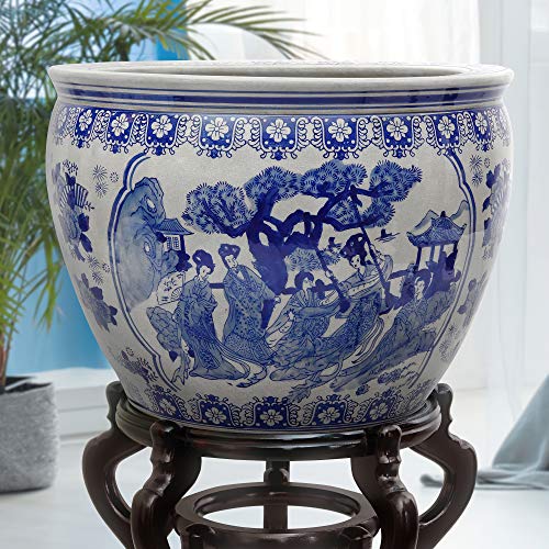Ladies Blue White Porcelain Fishbowl