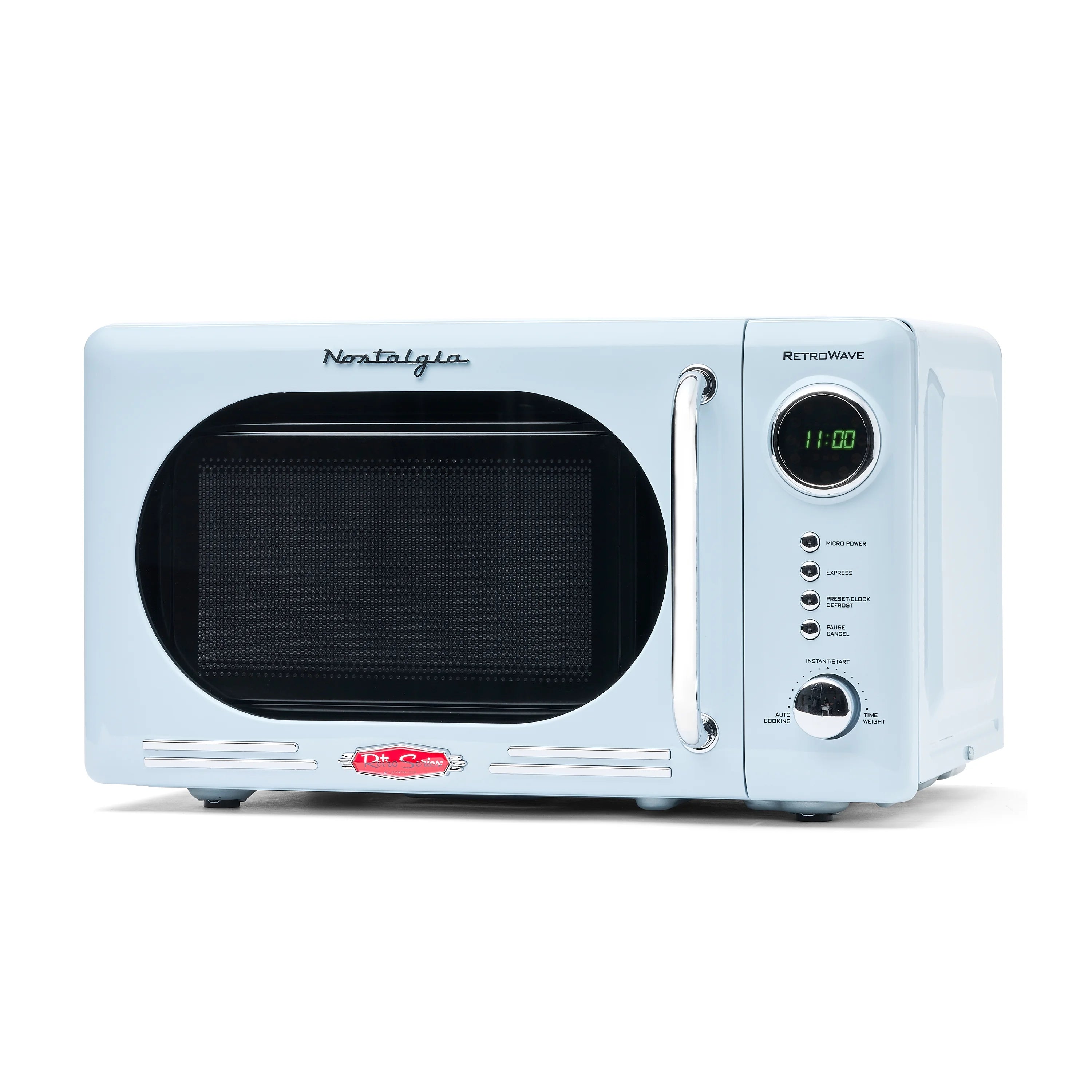 Retro Compact Countertop Microwave Oven, 0.7 Cu. Ft. 700-Watts with LED Digital Display, Child Lock, Easy Clean Interior, Blue