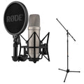 NT1 (Silver) 5th Generation Hybrid Studio Condenser Microphone Bundle with Mic Stand with Fixed Boom