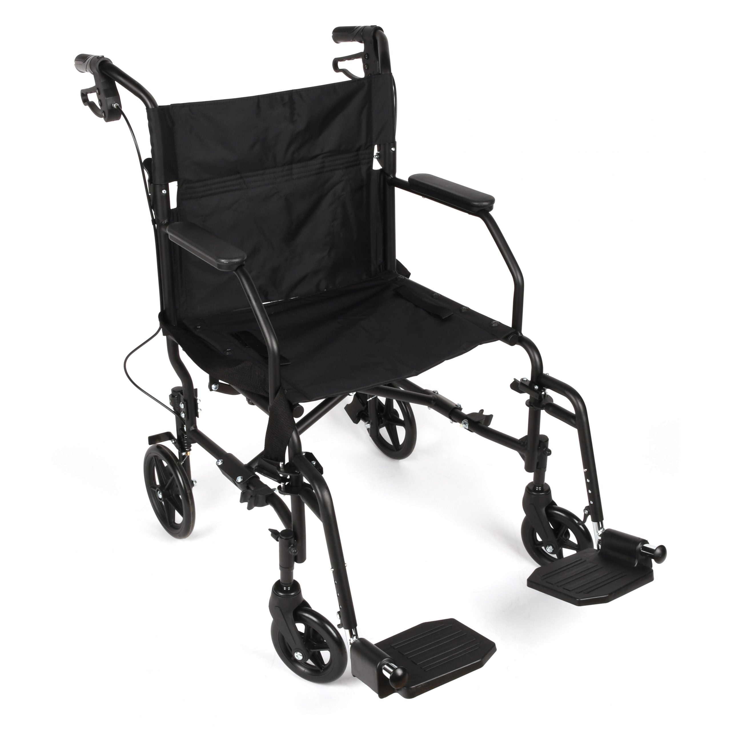 Lightweight Transport Wheelchair, Folding Transport Chair, Swing-Away Footrests, 300 lb Weight Capacity, Black Frame