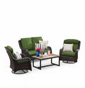 Ravenbrooke 4-Piece Outdoor Wicker Swivel Chair Conversation Set, Green