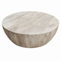 36 Inch Round Mango Wood Coffee Table, Subtle Grains, Distressed White-Color:Light Brown