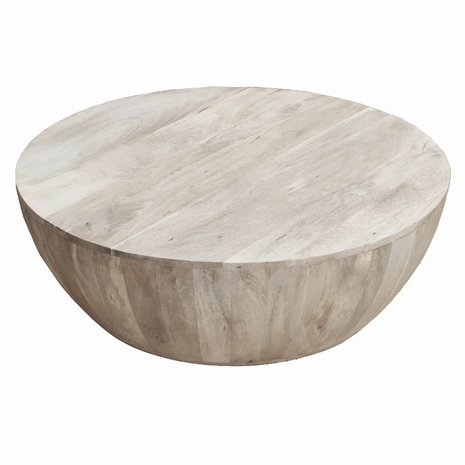 36 Inch Round Mango Wood Coffee Table, Subtle Grains, Distressed White-Color:Light Brown