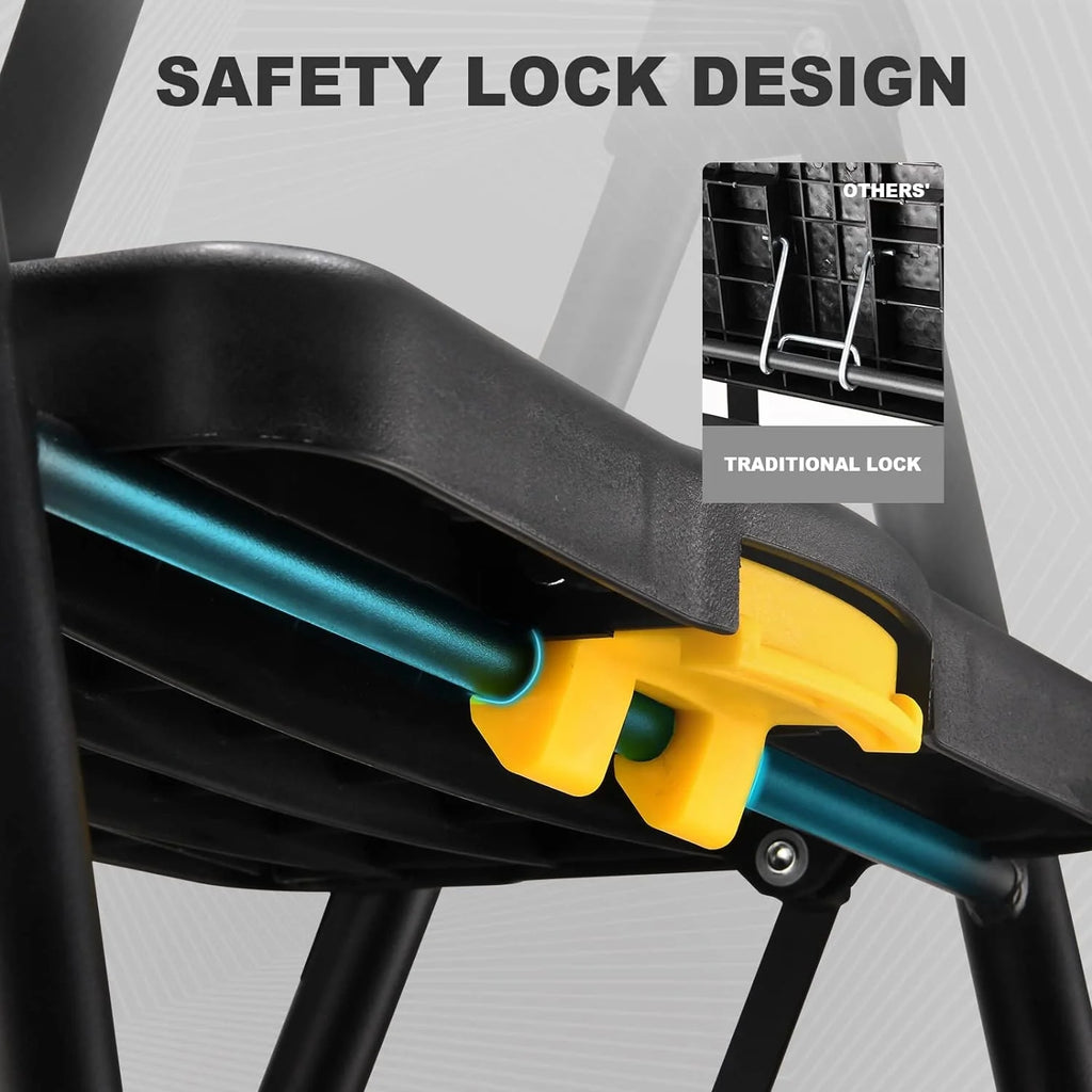 Folding 5-Step Ladder, 330lbs, with Handrails and Tool Tray and Anti-Slip Pedal, Black
