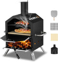 Outdoor Wood Fired Pizza Oven, 2-Tier Portable Pizza Maker with Stone, Peel, Cover - Black