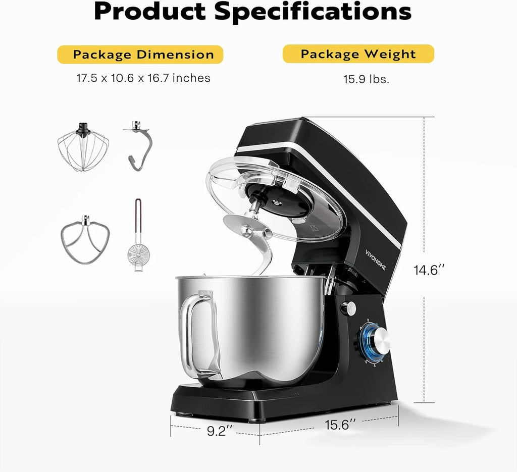 SPECSTAR 7.5 Quart Stand Mixer, 660W 6-Speed Tilt-Head Kitchen Electric Food Mixer with Beater, Dough Hook, Wire Whip, and Egg Separator, Black