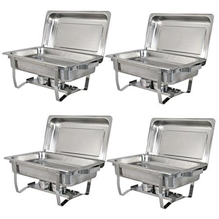 4 Pack Premier Chafers Stainless Steel Chafing Dish 8 Qt. Full Size Buffet Trays Silver