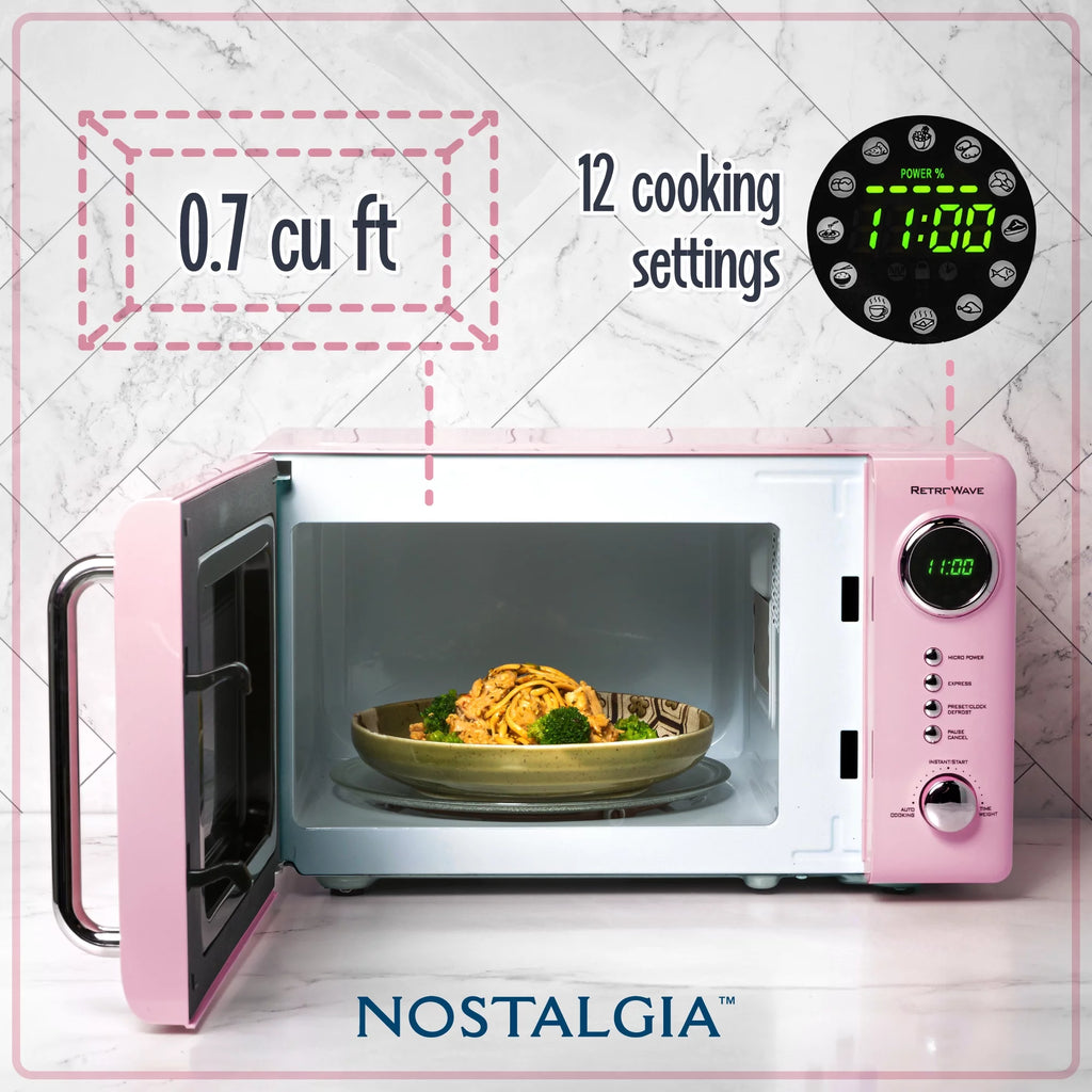 Retro Microwave for Countertop 0.7 cu ft Vintage Microwave, Pink