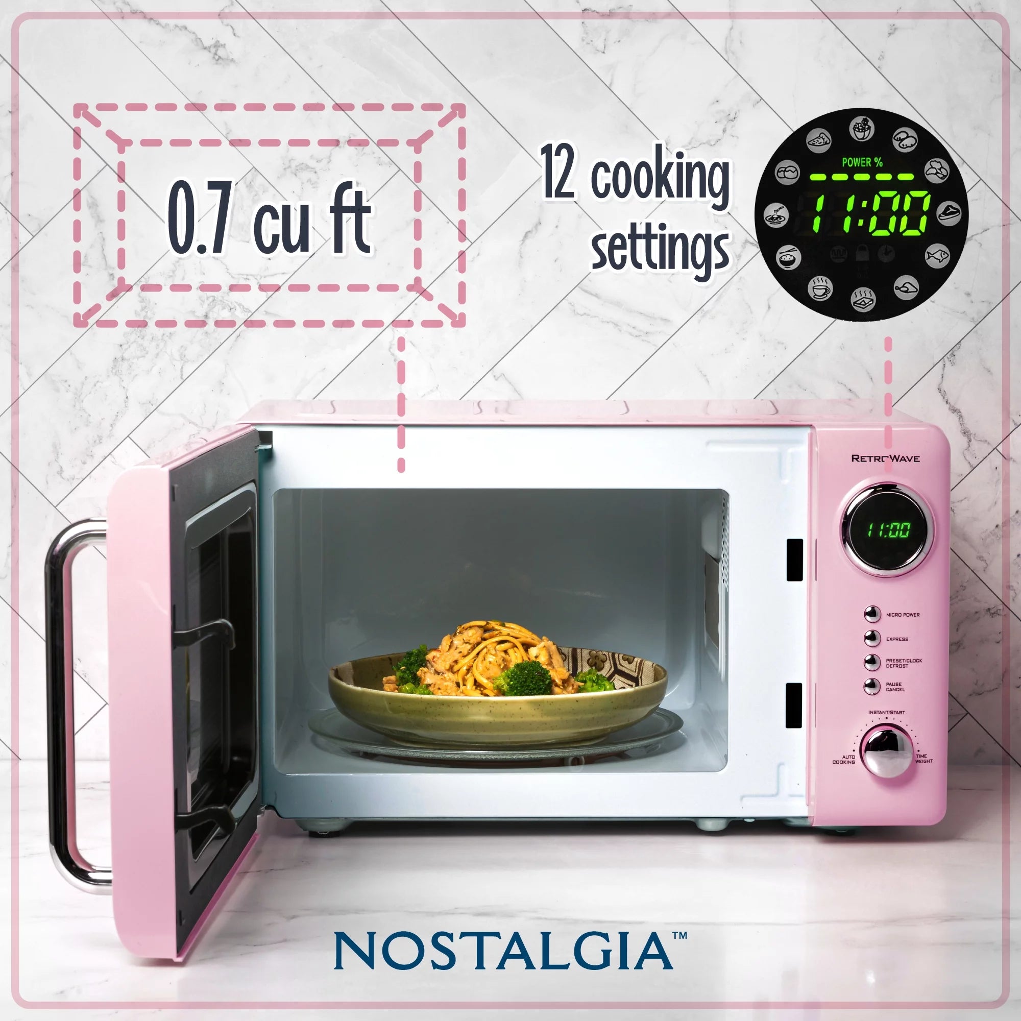 Retro Microwave for Countertop 0.7 cu ft Vintage Microwave, Pink
