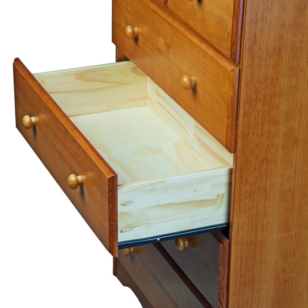 100% Solid Wood 5-Drawer Chest with Metal or Wooden Knobs Honey Pine Stained Medium Wood
