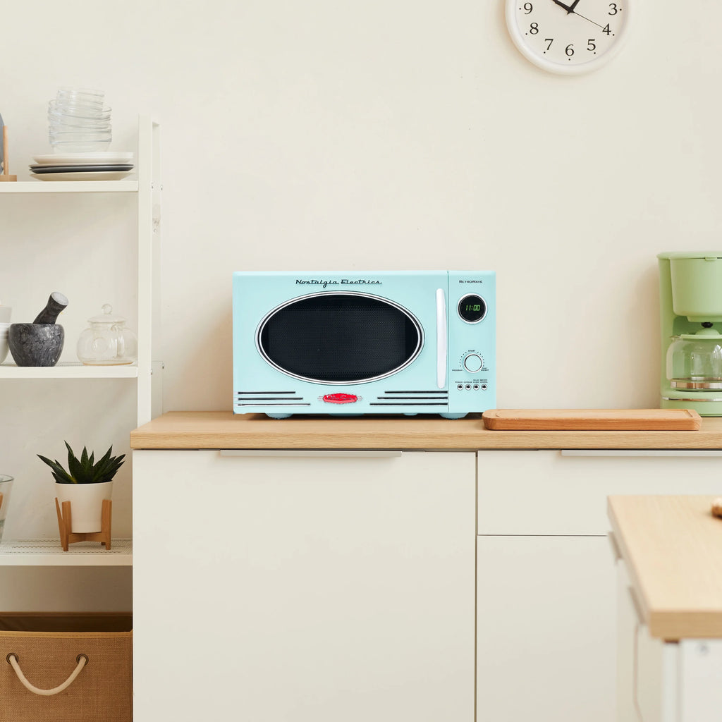 Retro Microwave for Countertop 0.9 cu ft Vintage Microwave, Aqua