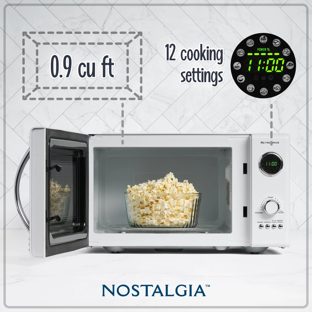 Retro Microwave for Countertop 0.9 cu ft Vintage Microwave, White
