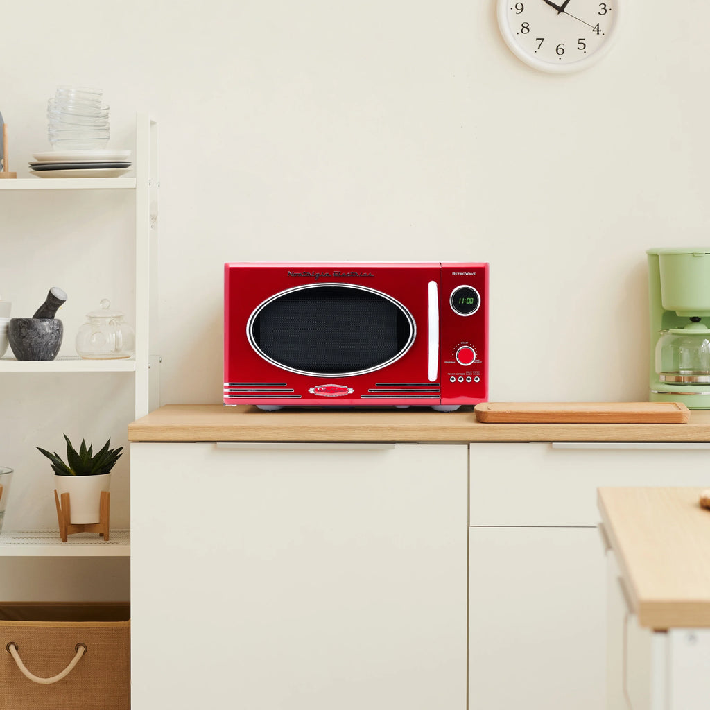 Retro Microwave for Countertop 0.9 cu ft Vintage Microwave, Red
