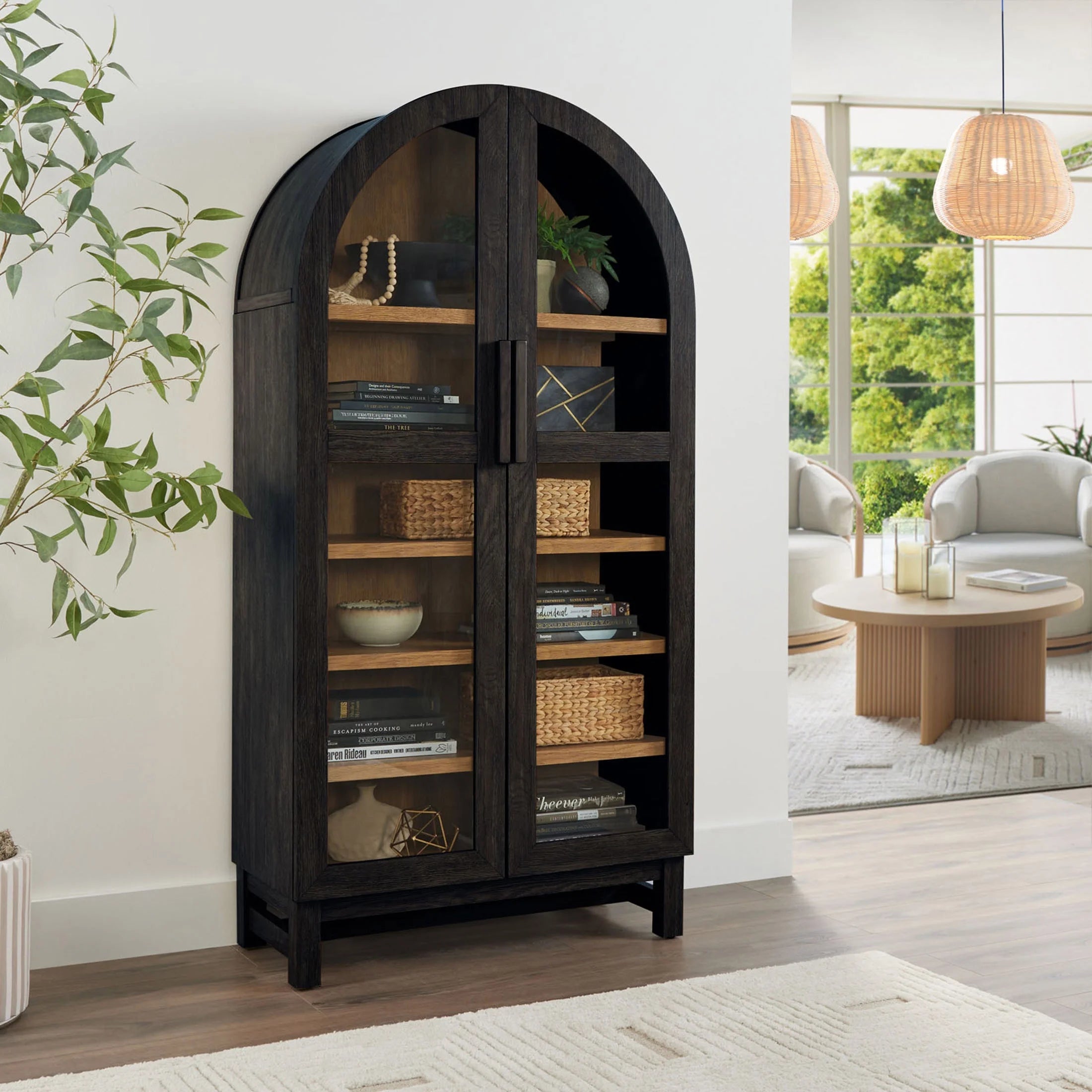 Juliet Solid Wood Frame Arc Cabinet, Black Finish