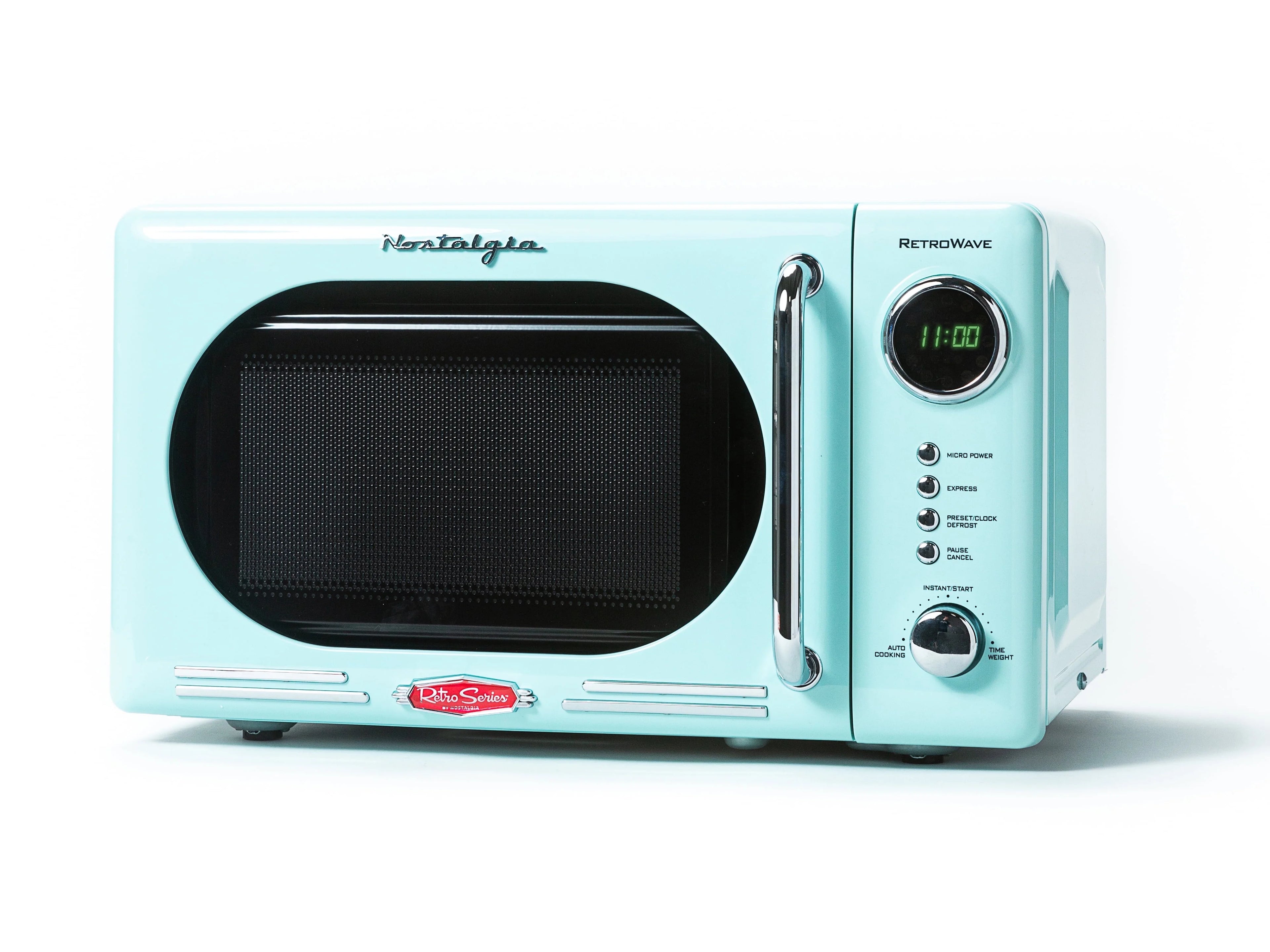 Retro Compact Countertop Microwave Oven, 0.7 Cu. Ft. 700-Watts with LED Digital Display, Child Lock, Easy Clean Interior, Aqua