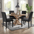 Set of 4 Urban Style PU Leather Dining Chairs with Wood Legs, Black