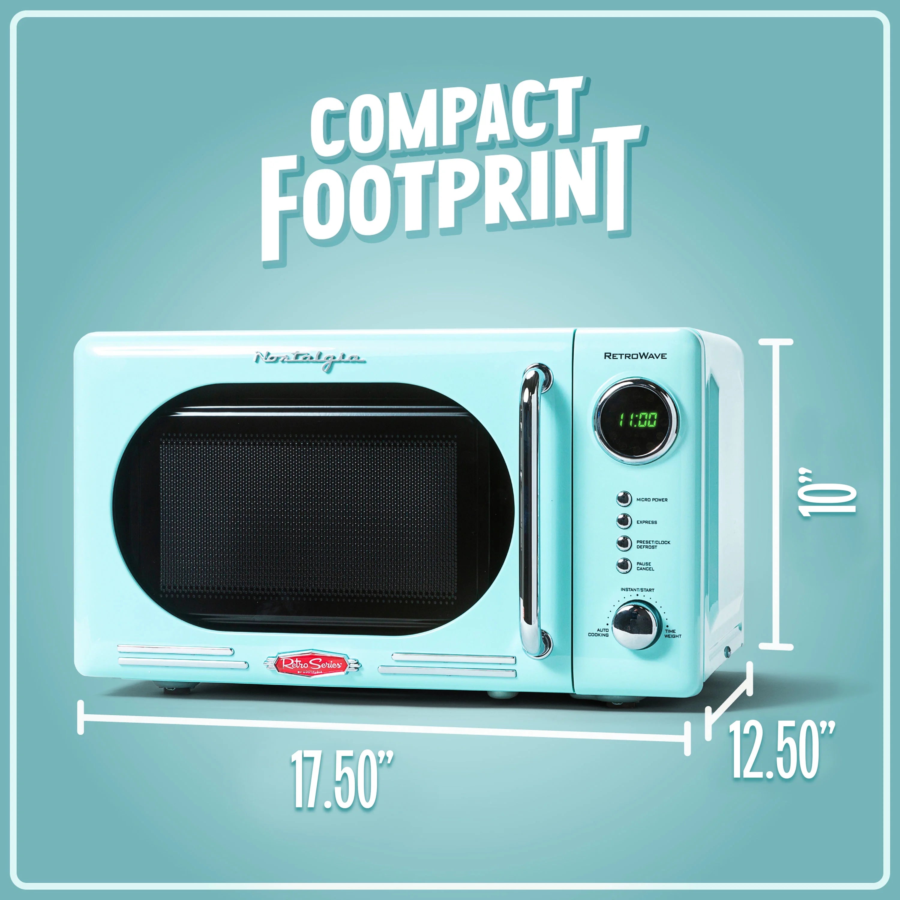 Retro Compact Countertop Microwave Oven, 0.7 Cu. Ft. 700-Watts with LED Digital Display, Child Lock, Easy Clean Interior, Aqua