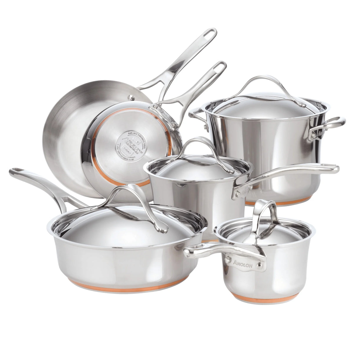 Anolon Nouvelle Copper Stainless Steel Pots and Pans Pots and Pans, 10-Piece, Silver