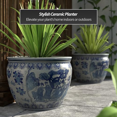 Ladies Blue White Porcelain Fishbowl