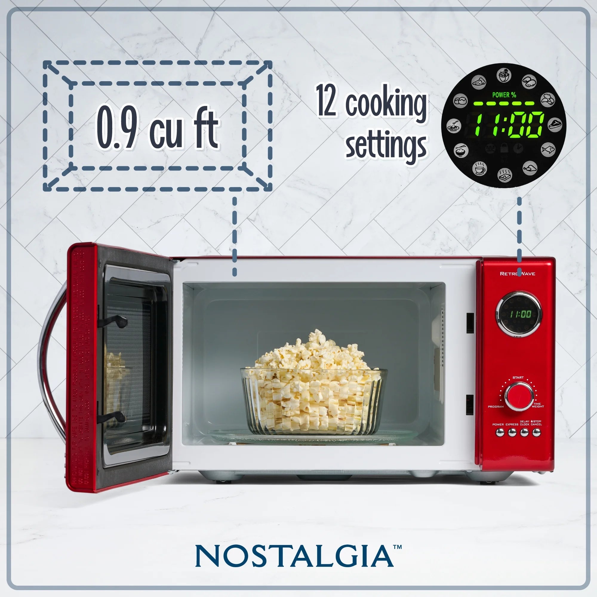 Retro Microwave for Countertop 0.9 cu ft Vintage Microwave, Red