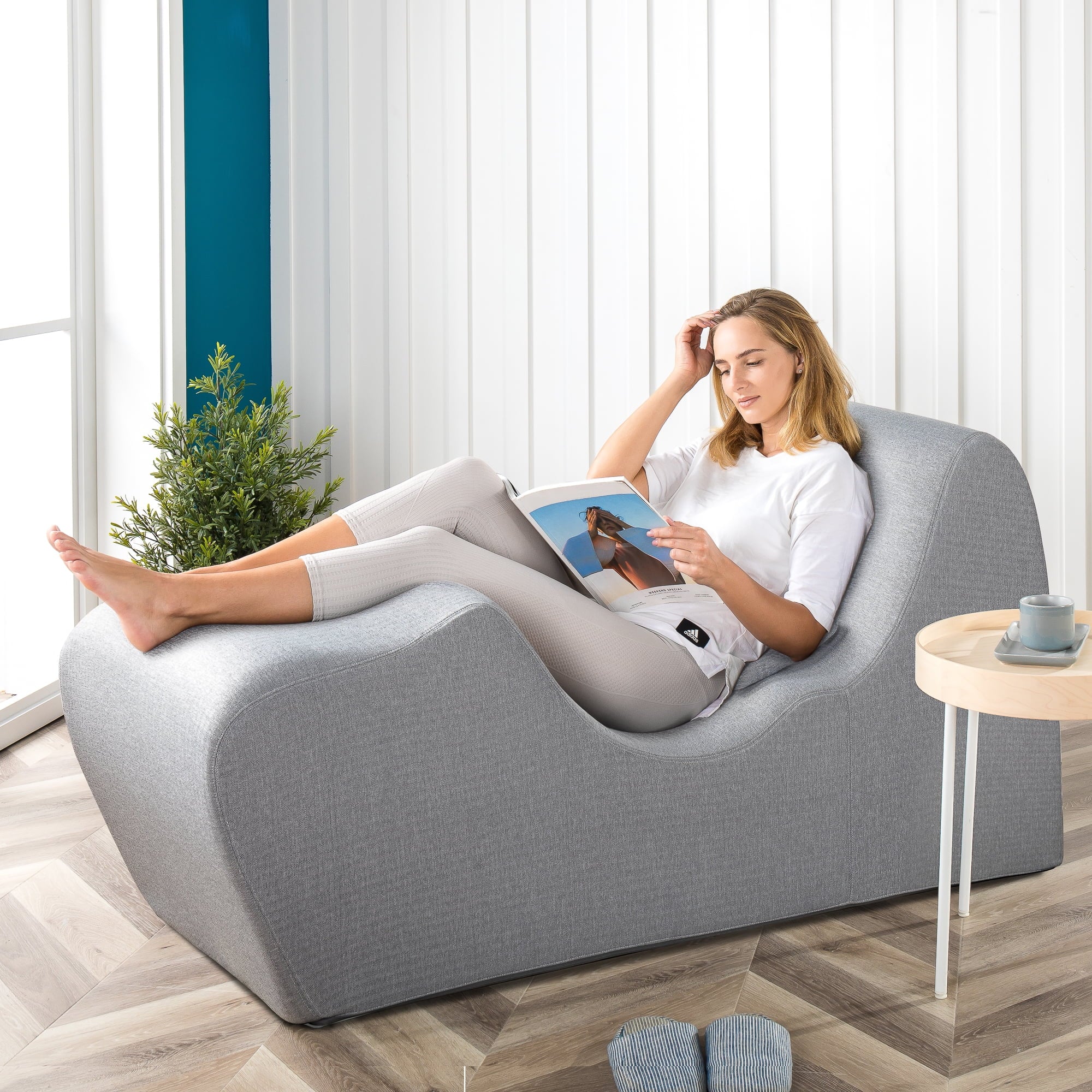 Lotus Zero Gravity Foam Indoor Chaise Lounger, Herringbone Light Grey