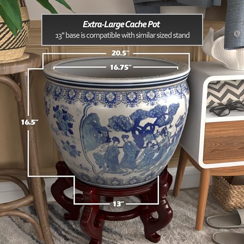 Ladies Blue White Porcelain Fishbowl