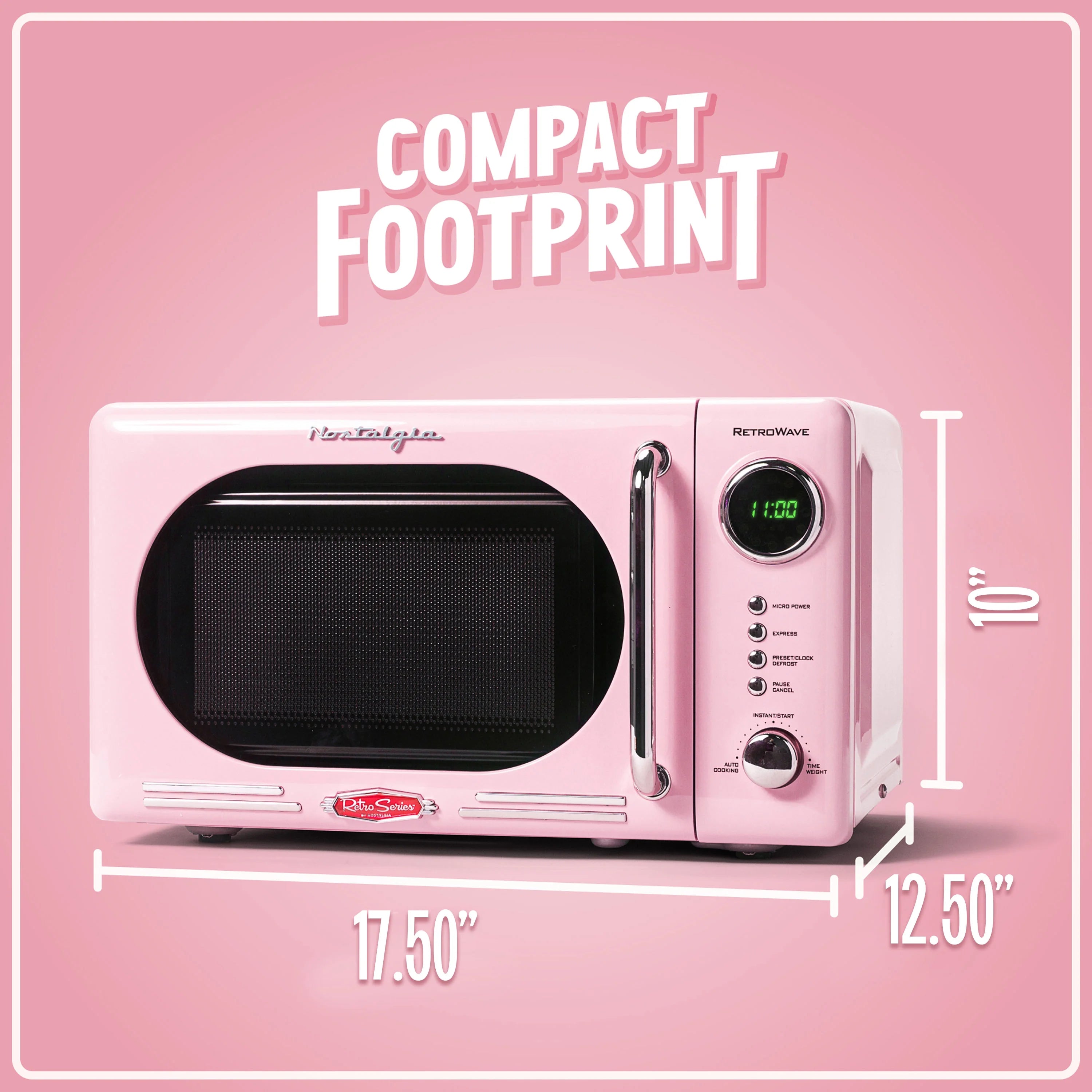 Retro Microwave for Countertop 0.7 cu ft Vintage Microwave, Pink