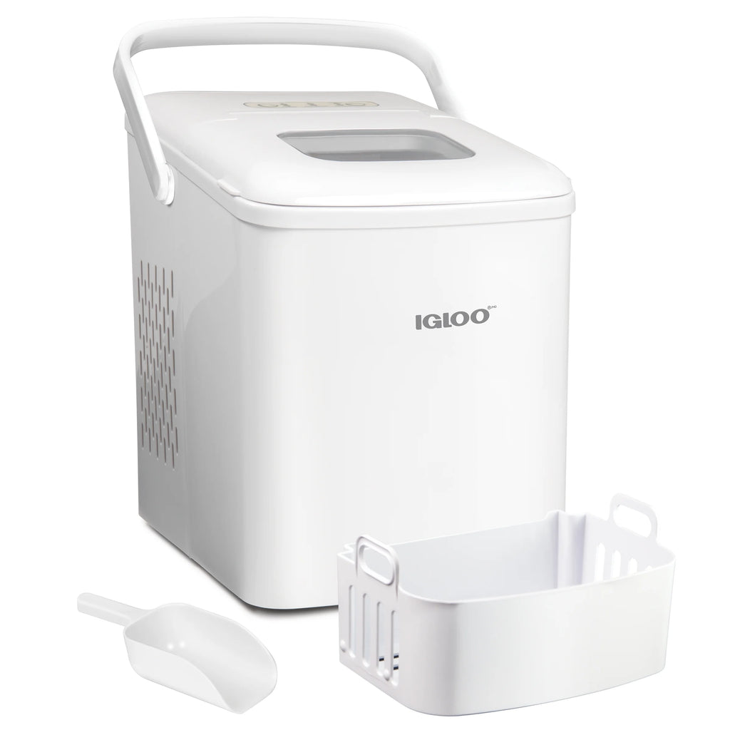 Igloo Handled Automatic Ice Machine Self Cleaning Countertop Ice Maker with Scoop, White