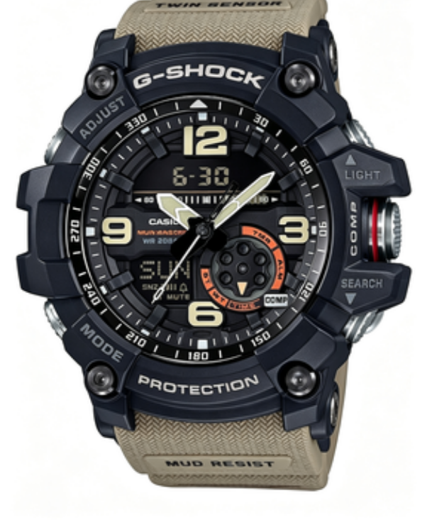 Casio - Men's G-Shock Mudmaster Twin-Sensor Analog-Digital 55mm Watch - Tan