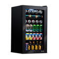 NewAir - 126-Can Beverage Cooler with Glass Door, Adjustable Shelves, 7 Temperature Settings and Lock - Black