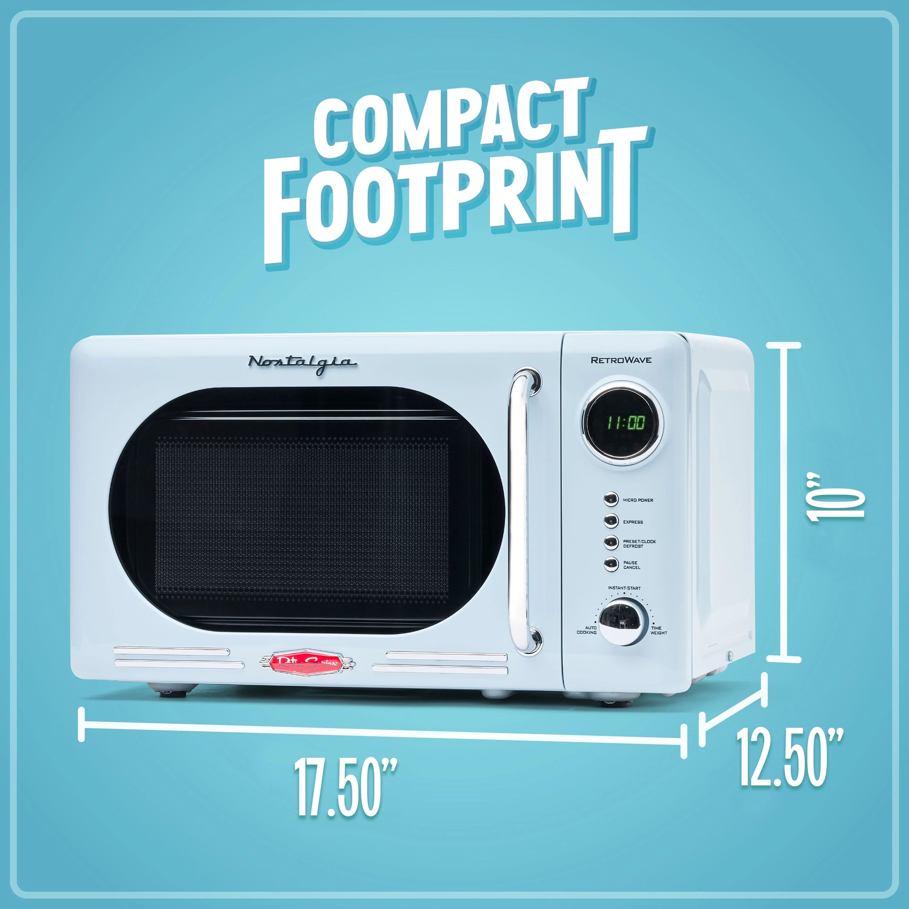 Retro Compact Countertop Microwave Oven, 0.7 Cu. Ft. 700-Watts with LED Digital Display, Child Lock, Easy Clean Interior, Blue