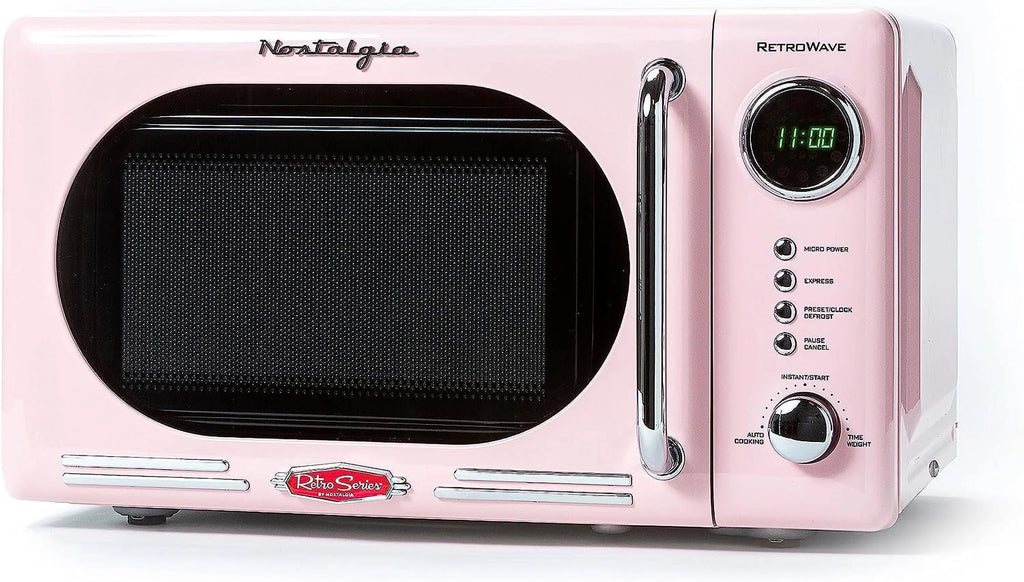 Retro Microwave for Countertop 0.7 cu ft Vintage Microwave, Pink