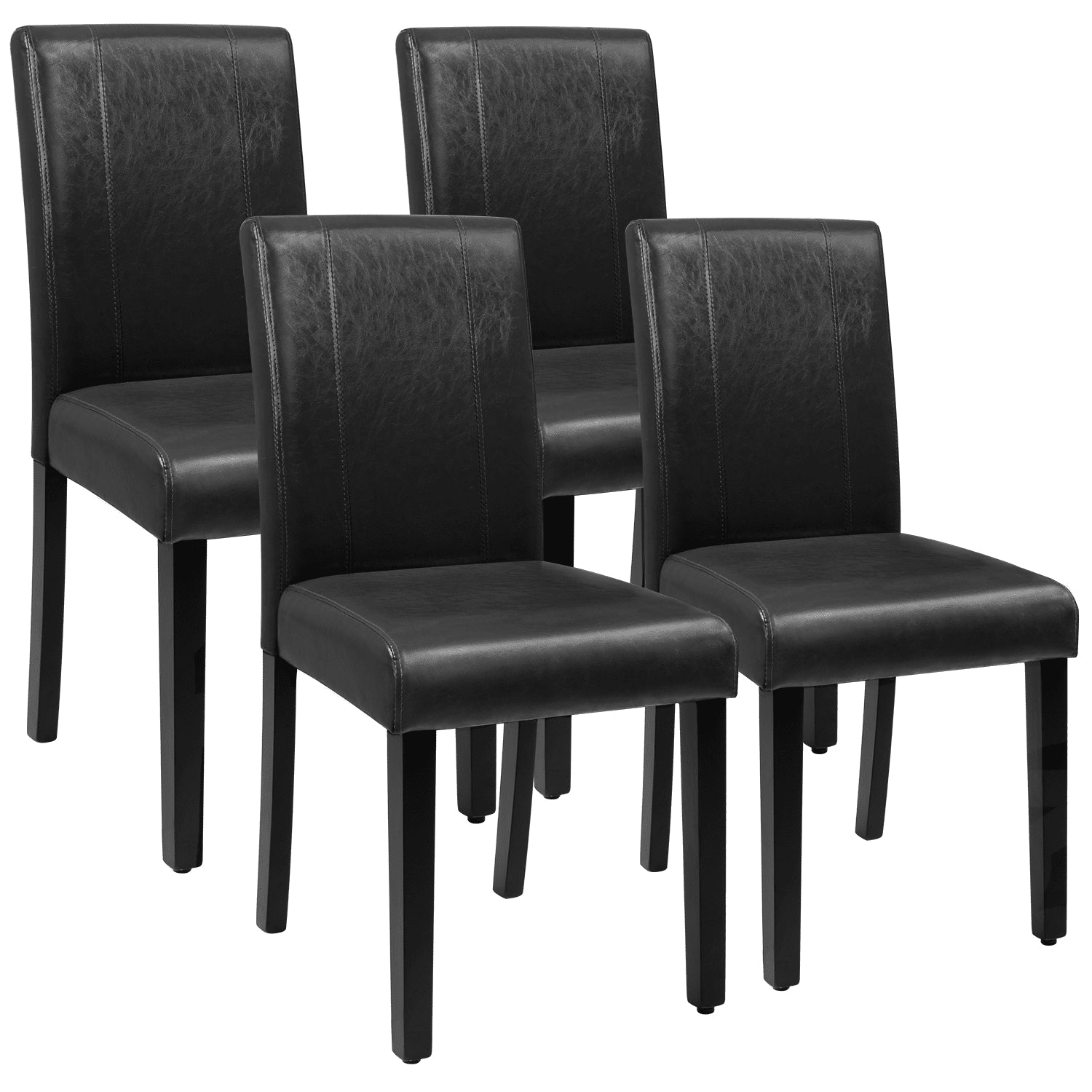Set of 4 Urban Style PU Leather Dining Chairs with Wood Legs, Black