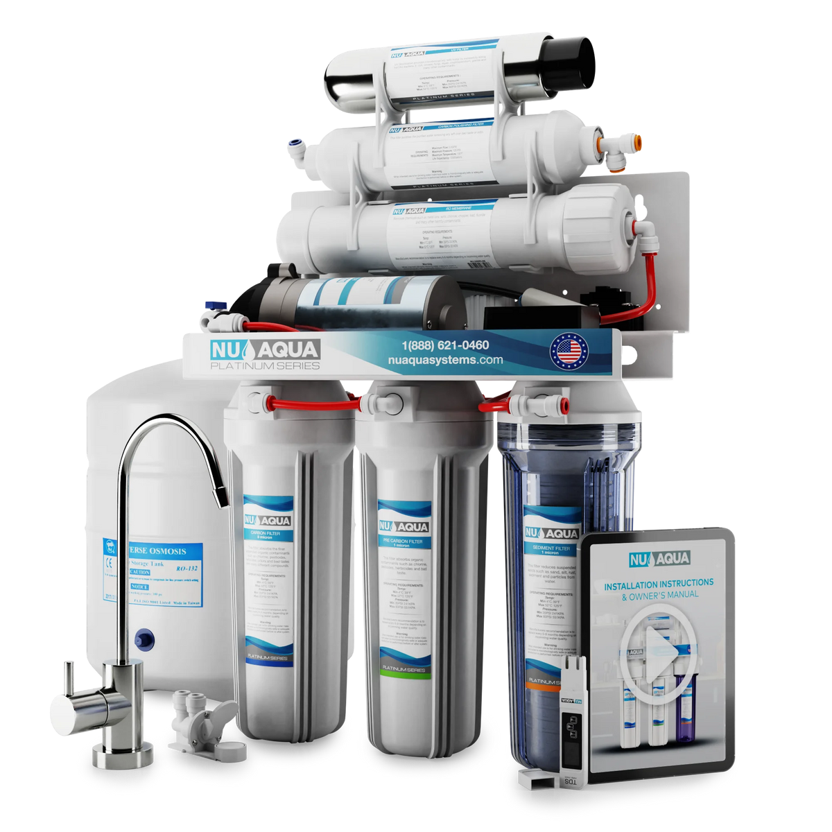 NU Aqua Platinum Series 6 Stage UV Ultraviolet 100GPD RO System with Booster Pump