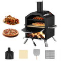 Outdoor Pizza Oven Wood Burning for Cooking 2 Pizzas Outside Pizza Maker with Pizza Stone, Pizza Peel,  - Black + Silver