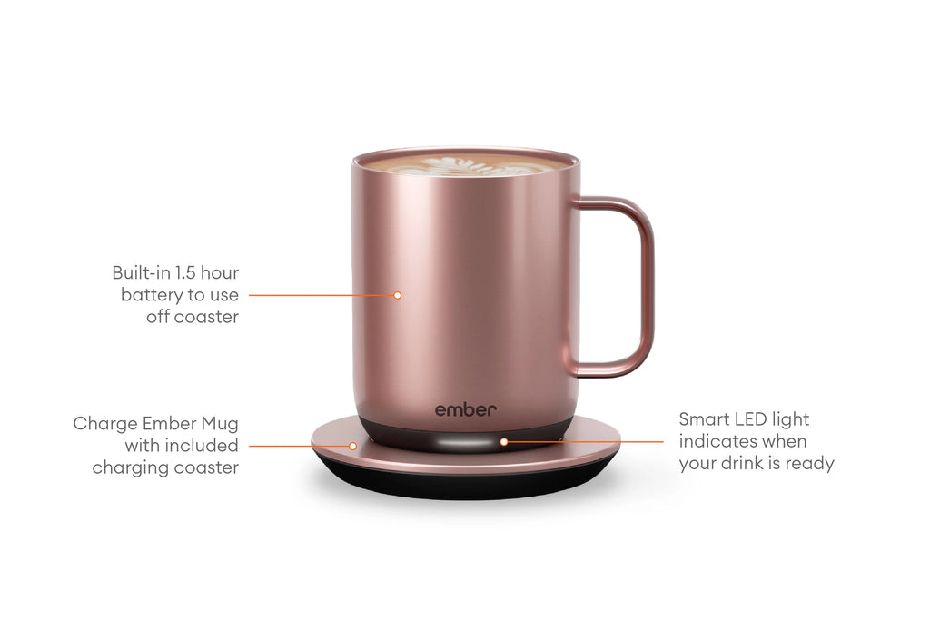 Ember Temperature Control Smart Mug 2, 10 oz, Rose Gold, Up To 1.5-hr Battery Life - App Controlled Heated Coffee/Tea Mug - Improved Design