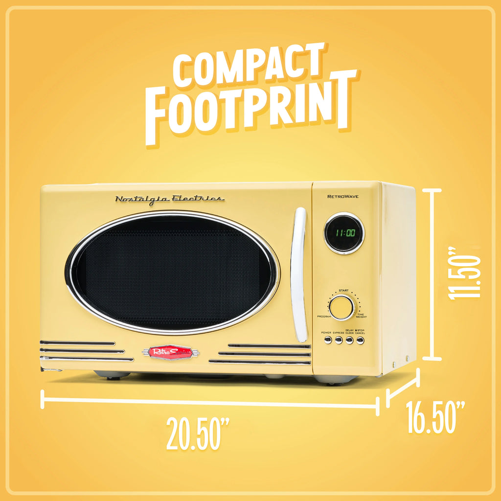 Retro Microwave - Countertop Microwave Oven - Includes 12 Pre-Programmed Settings and Digital Clock - 0.9 CU Ft. - 800 Watts - Yellow