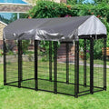 8'x4'x6' Large Dog Kennel Heavy Duty Playpen Welded Dog Cage with Water-Resistant Cover, Outdoor Dog Fence Crate for Backyard, Black
